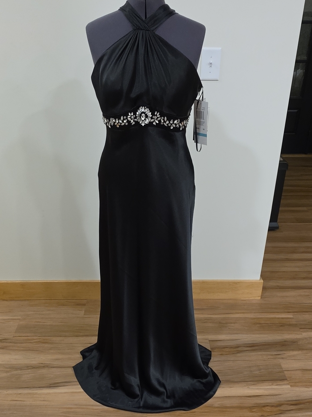Night Way Collections Black Halter Gown with Jeweled Waist NWT
